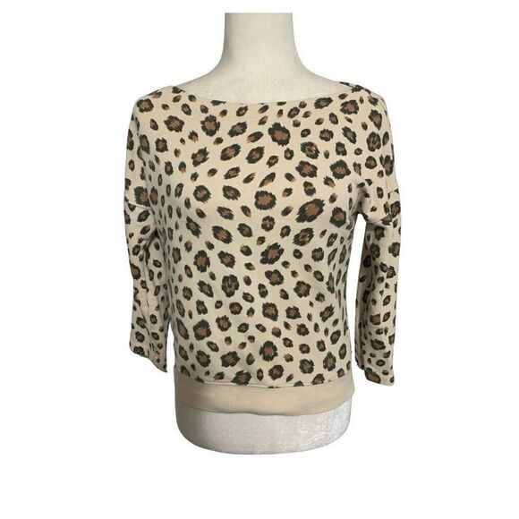 j crew womens beige brown leopard print long sleeve sweater top xxs - Picture 1 of 5